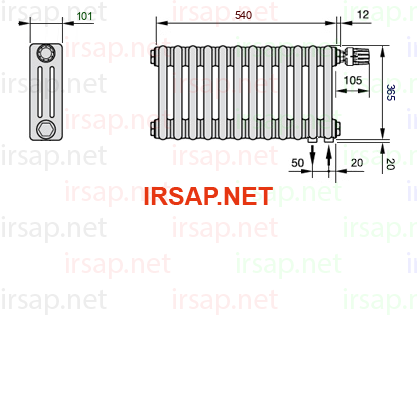 чертеж радиатора Irsap Tesi 30365-1230365-12-25-01
